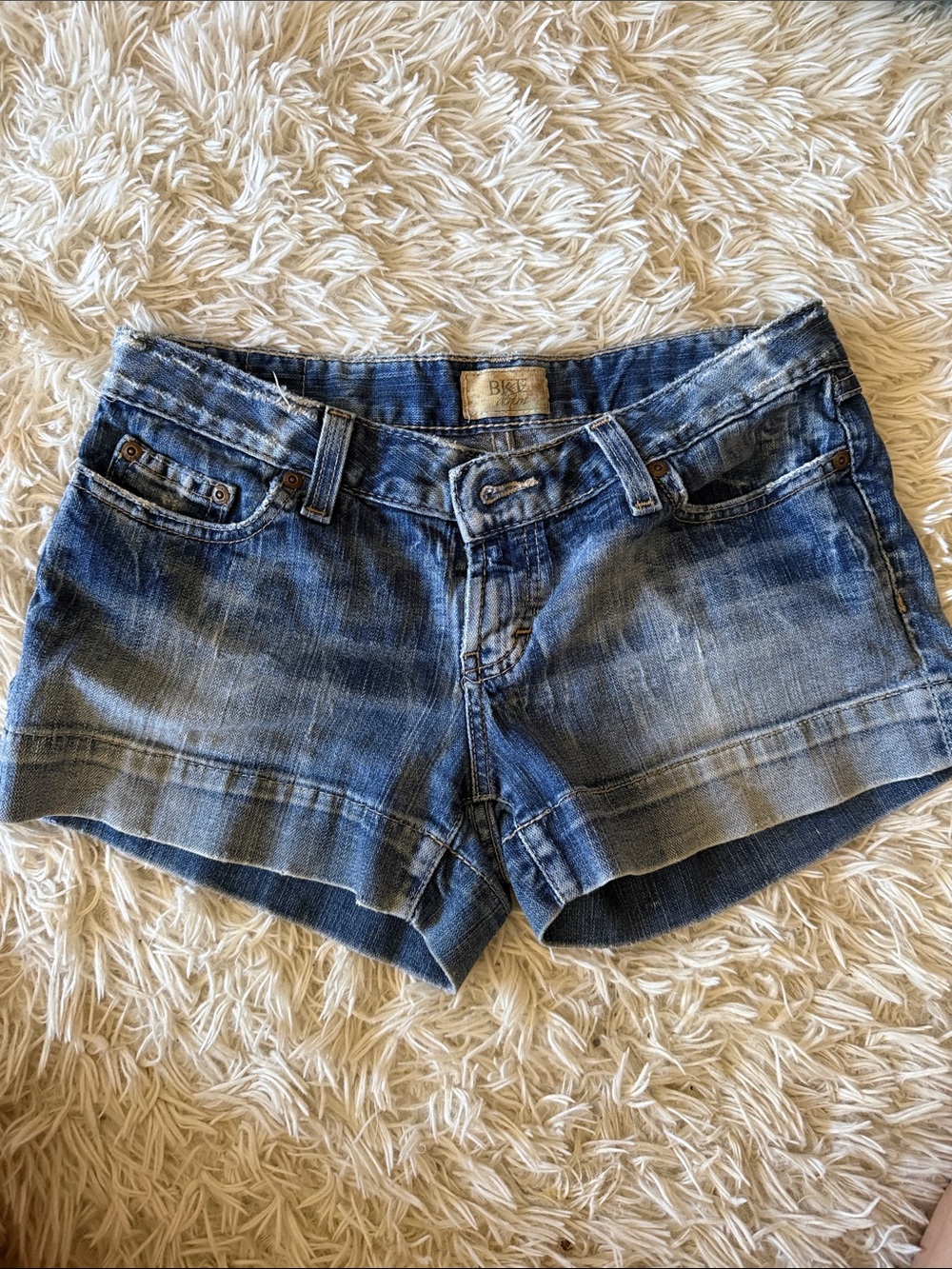 BKE Women's Distressed Blue Denim Jean Shorts
